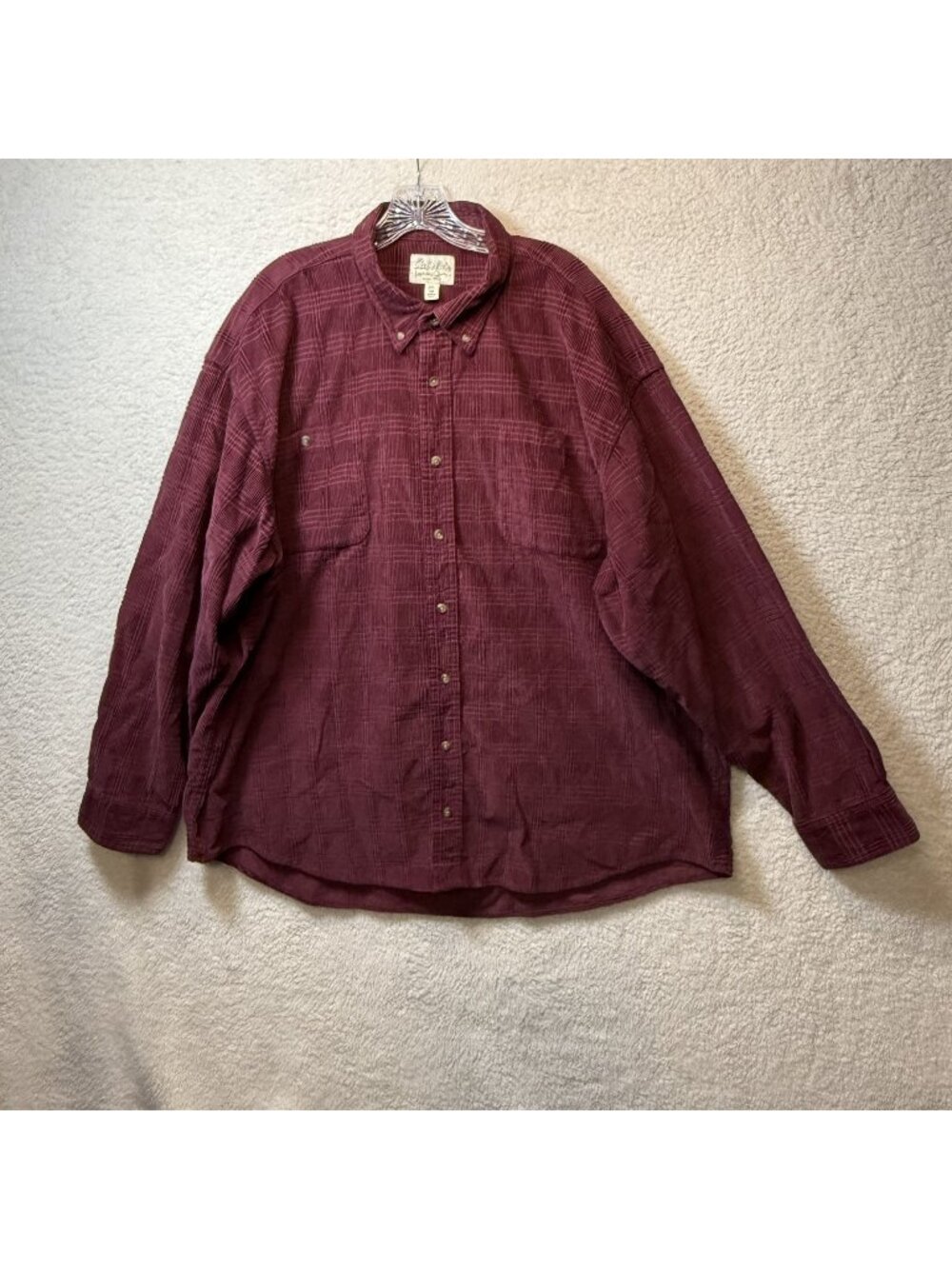 Cabelas Mens Burgundy Corduroy Button-Up Shirt 3XL Tall Long Sleeve
